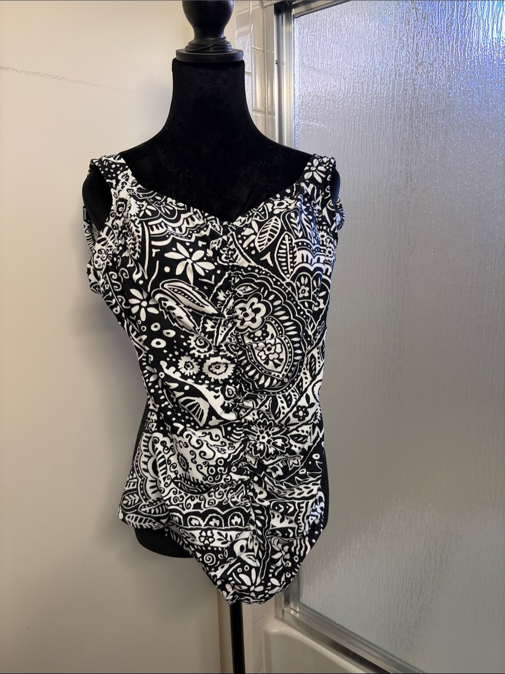 Maxine of Hollywood Black and White Paisley One-Piece Swimsuit